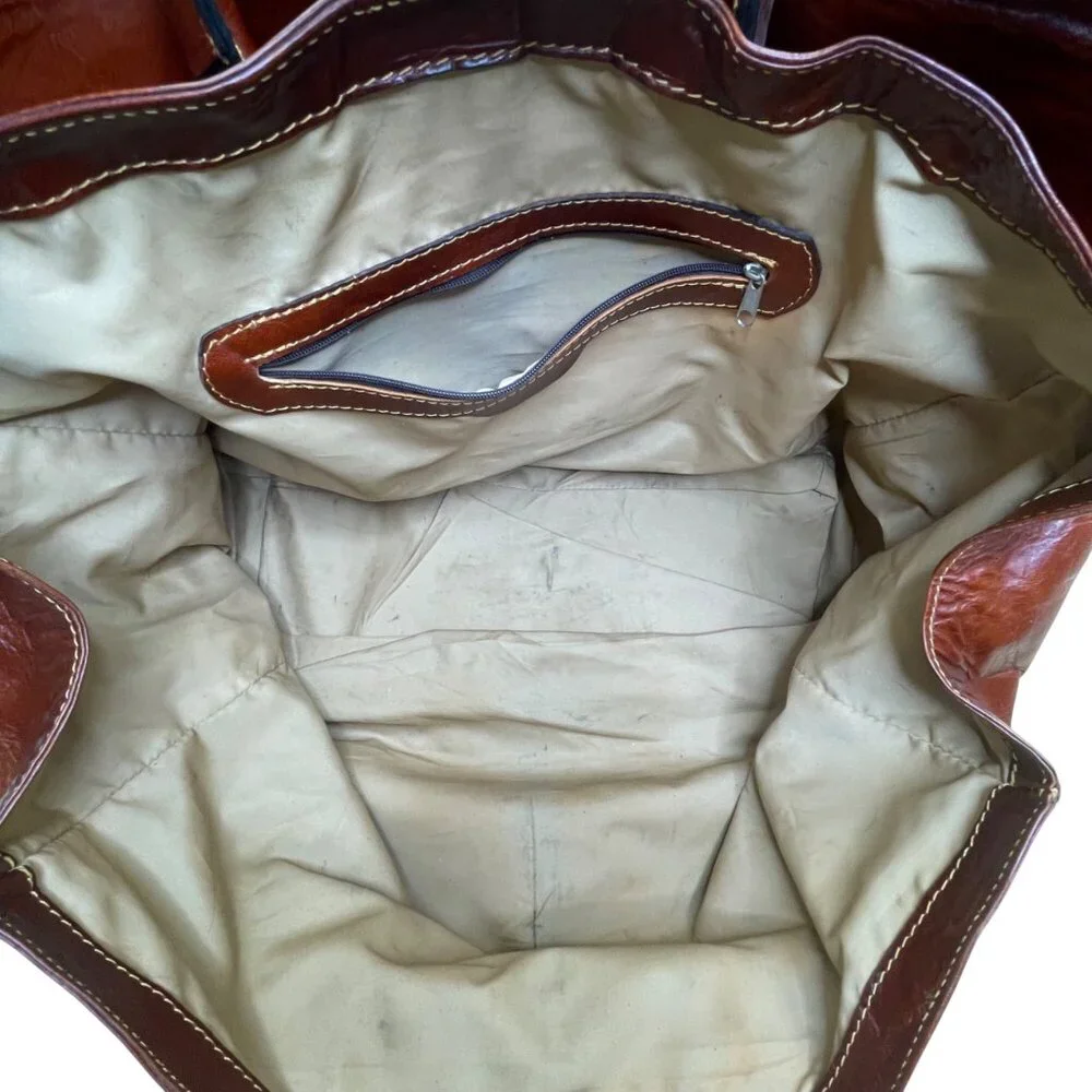 Kervan Leather Unisex Brown Embossed Camel Logo Double Handles Travel Duffel Bag